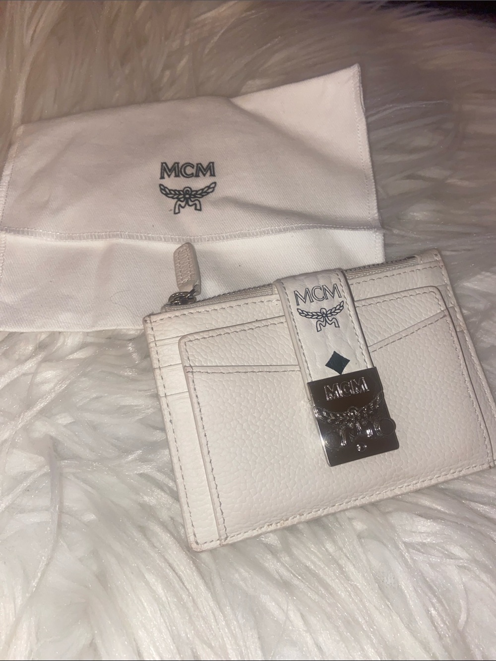 MCM White Leather Card Case like new with box & dust bag